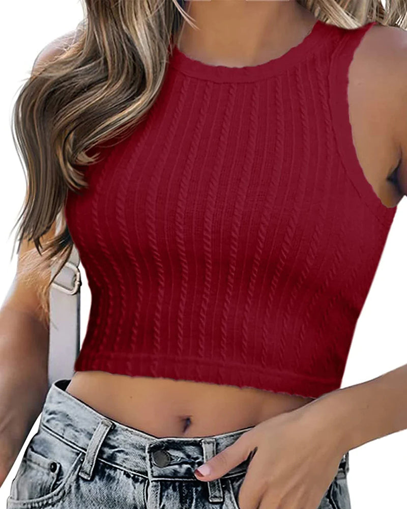 Zeagoo Tank Top for Women Ribbed Knit Sleeveless Crop Tops Summer Crew Neck Cropped Racerback Camisole- Wine Red S