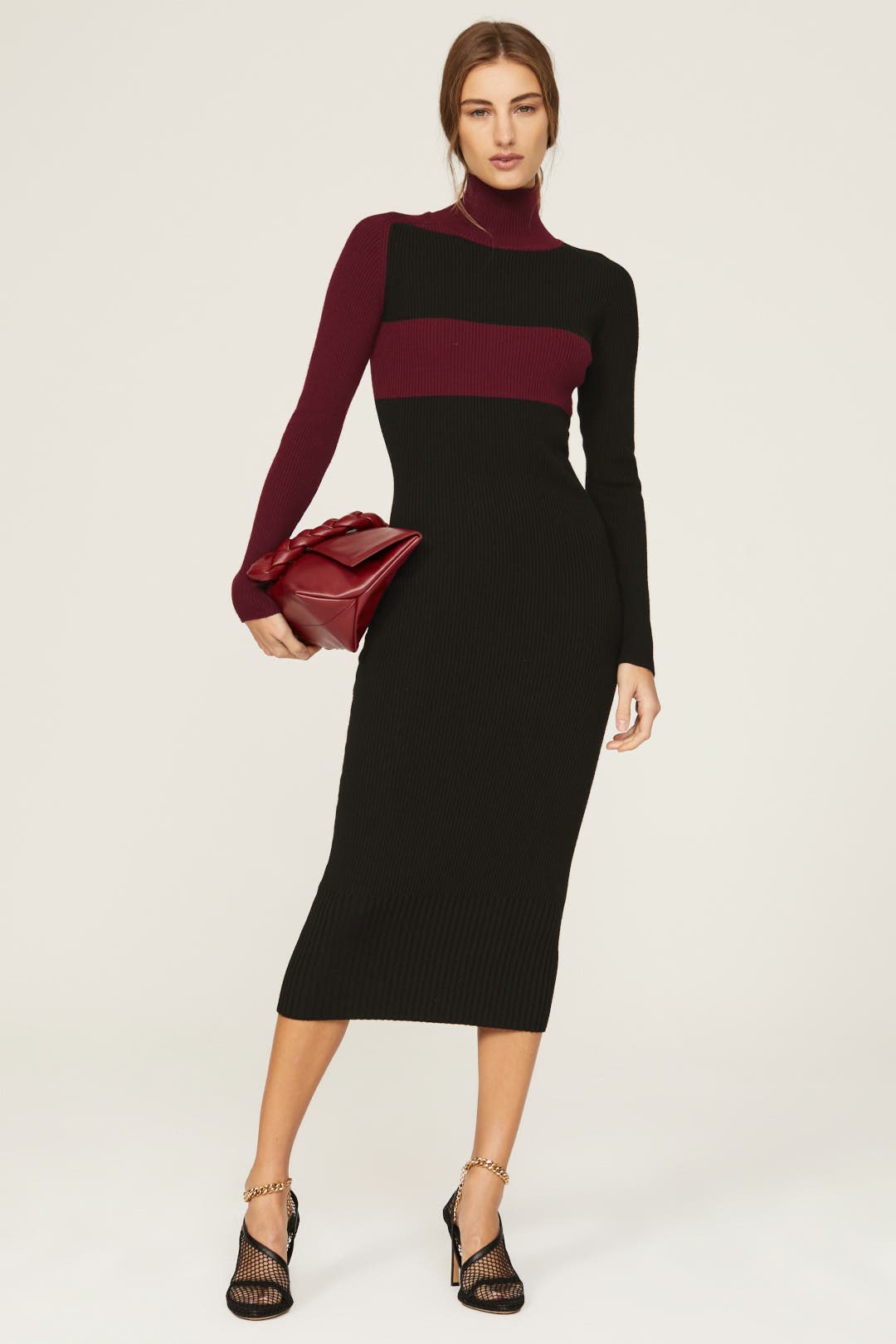 Atlein x RTR Stripe Knit Midi Dress Black