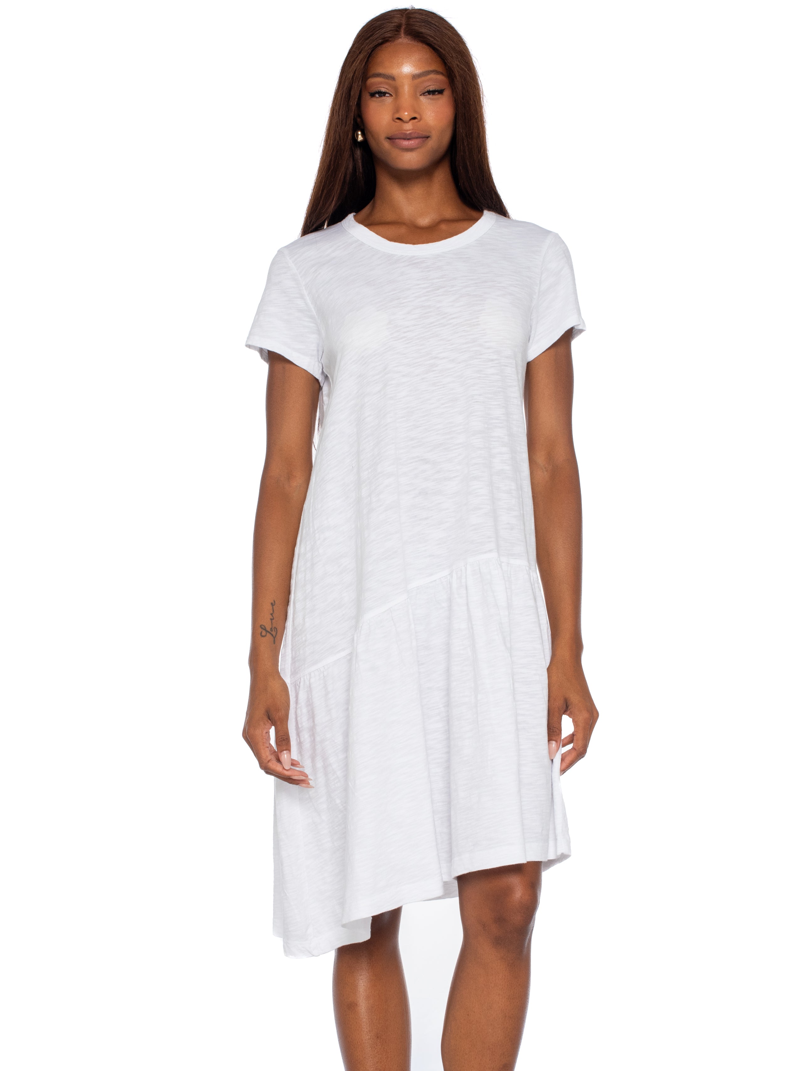 Short Sleeve Slant Hem Shirt Dress