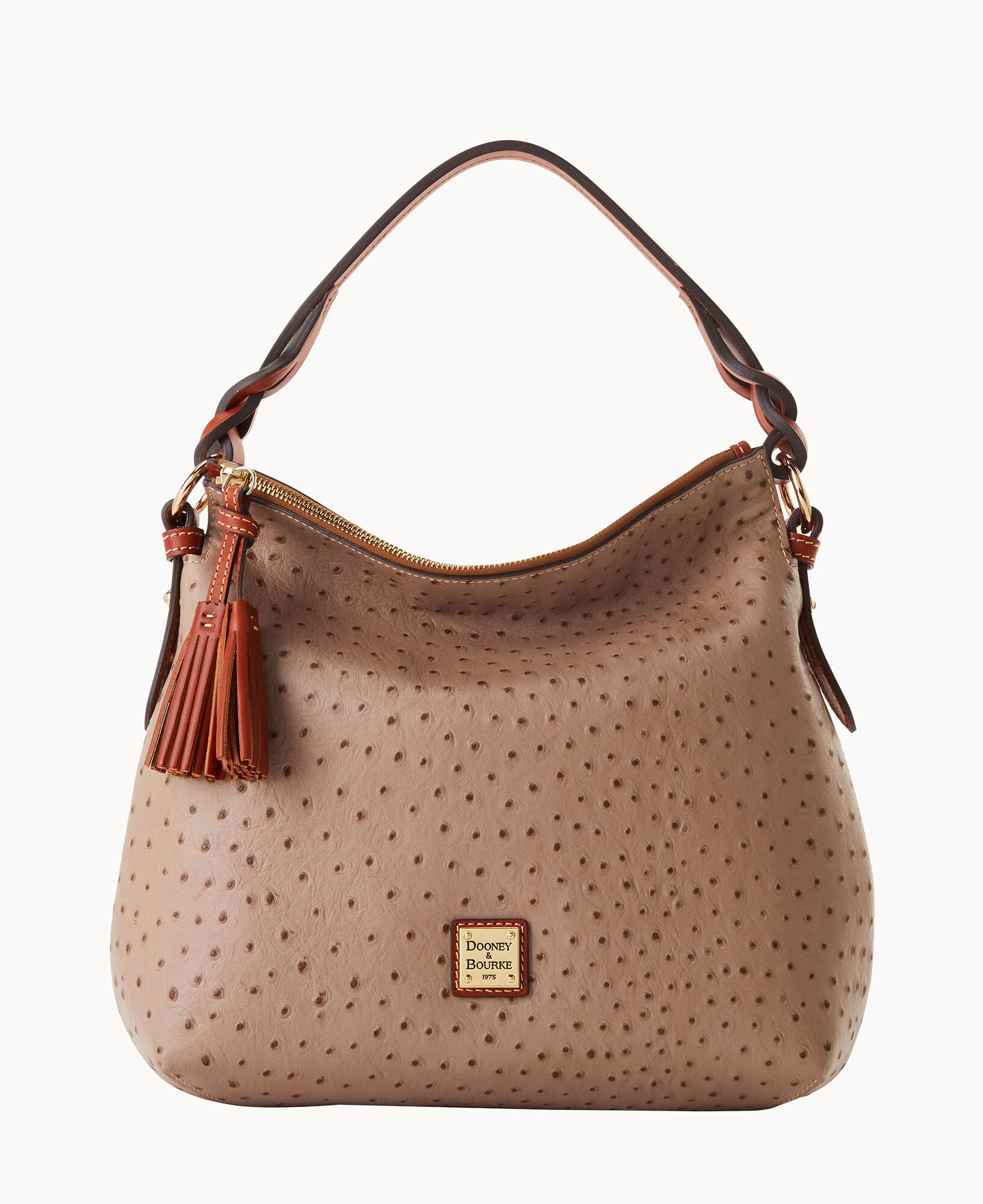 Dooney & Bourke Women's Ostrich Twist Strap Hobo Shoulder Bag in Light Taupe