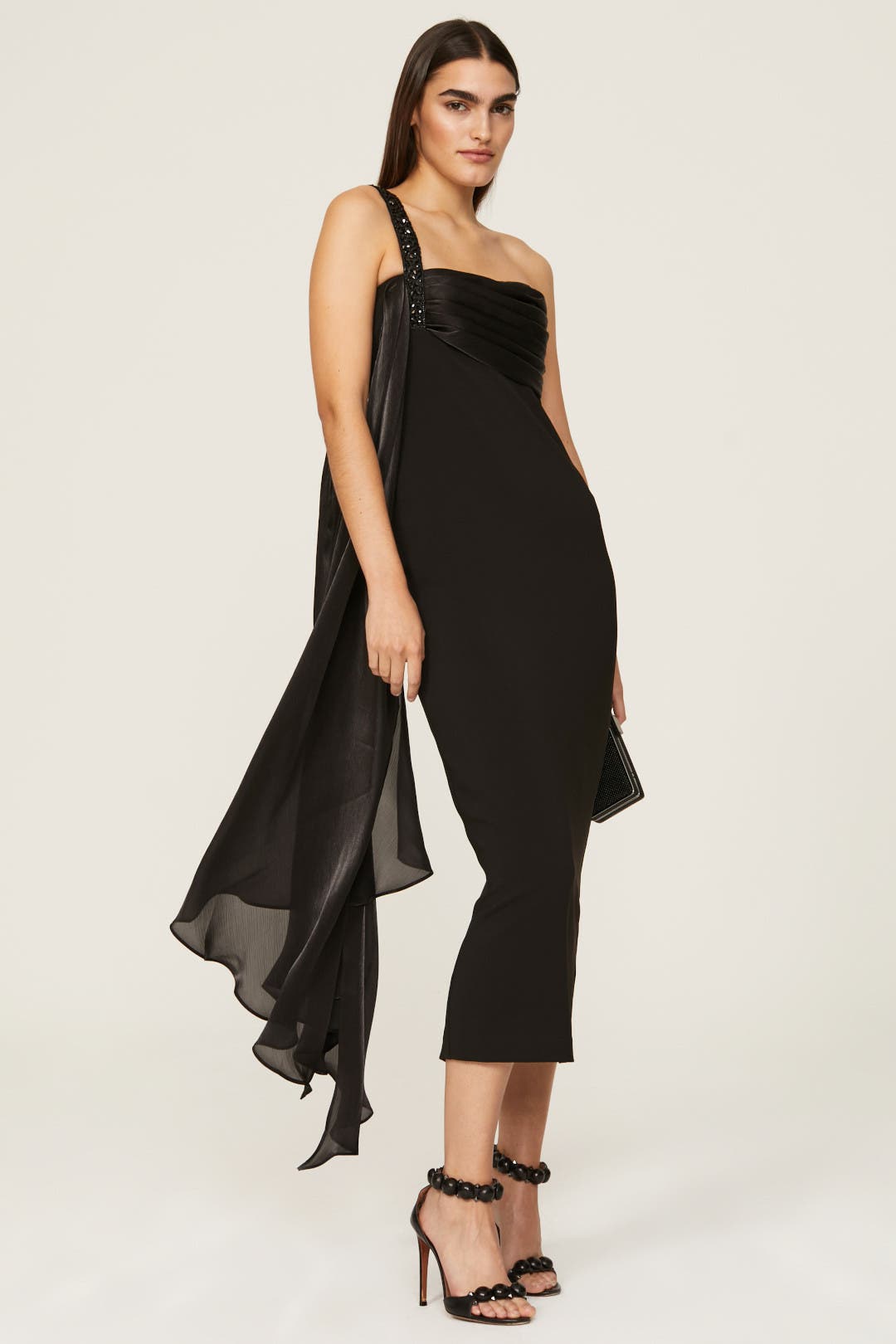 Badgley Mischka Black Drape Front Dress Black