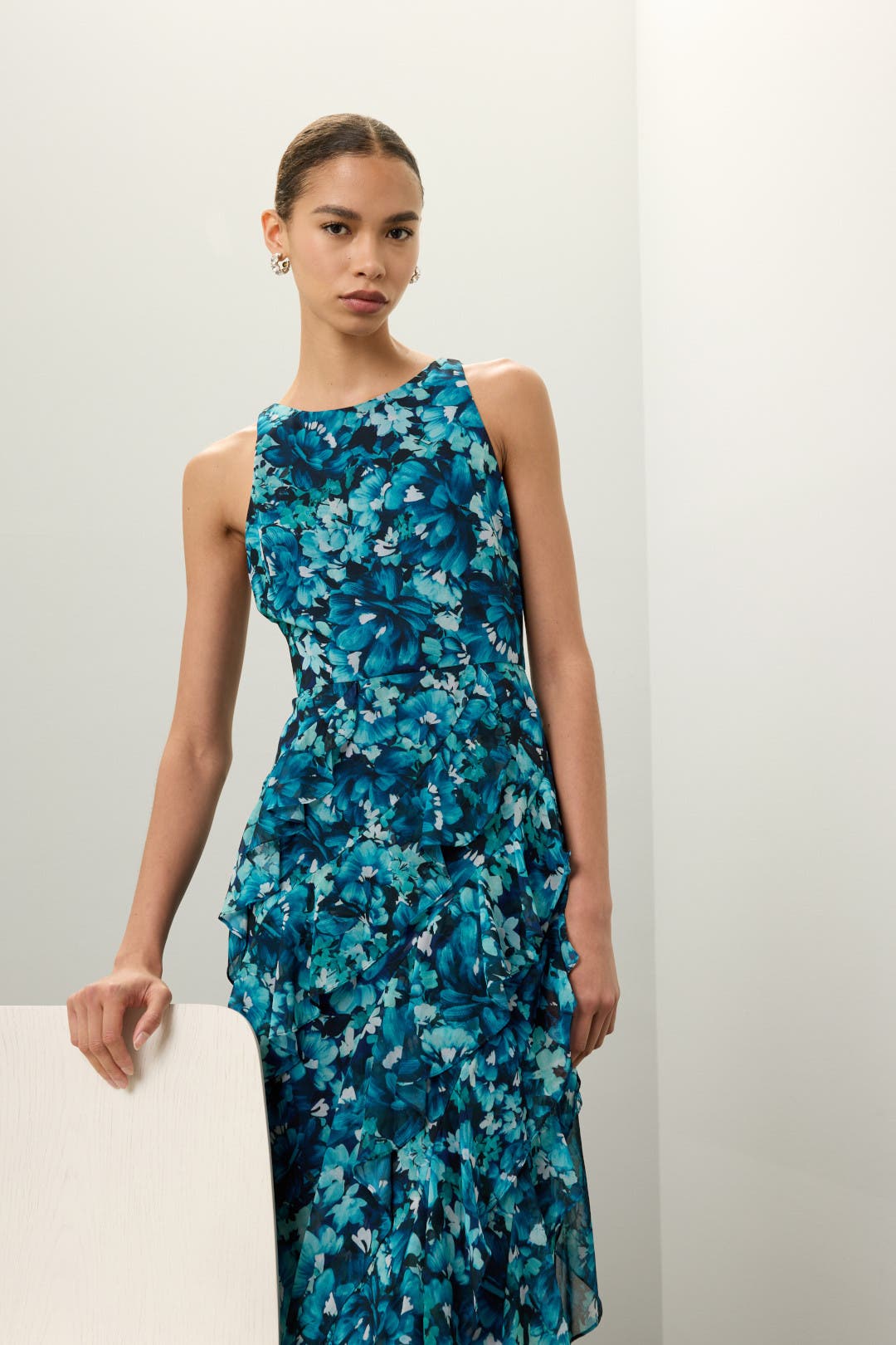 Badgley Mischka Blue Floral Dress Blue-print