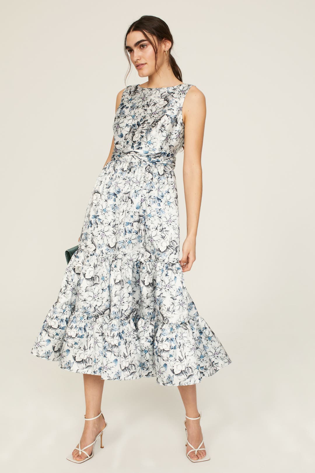 Badgley Mischka Mikado Tiered Dress Blue-multicolored-print