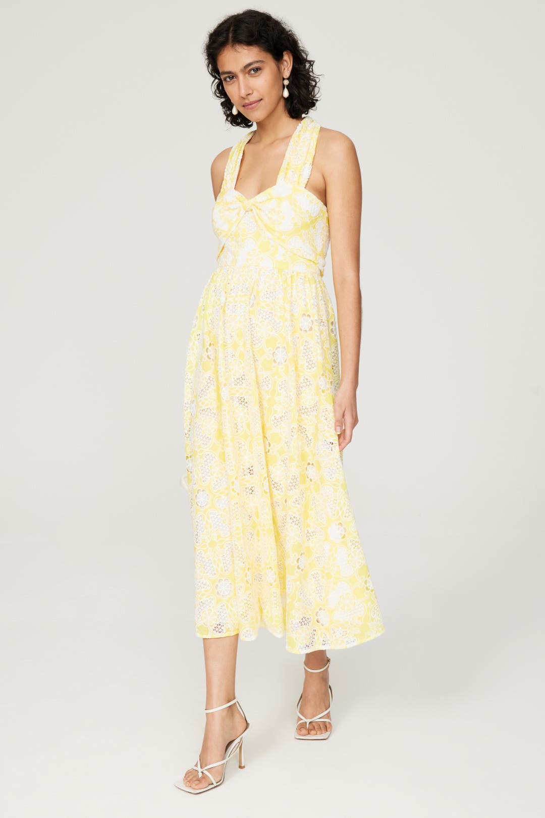 Badgley Mischka Bow Lace Dress Yellow-print