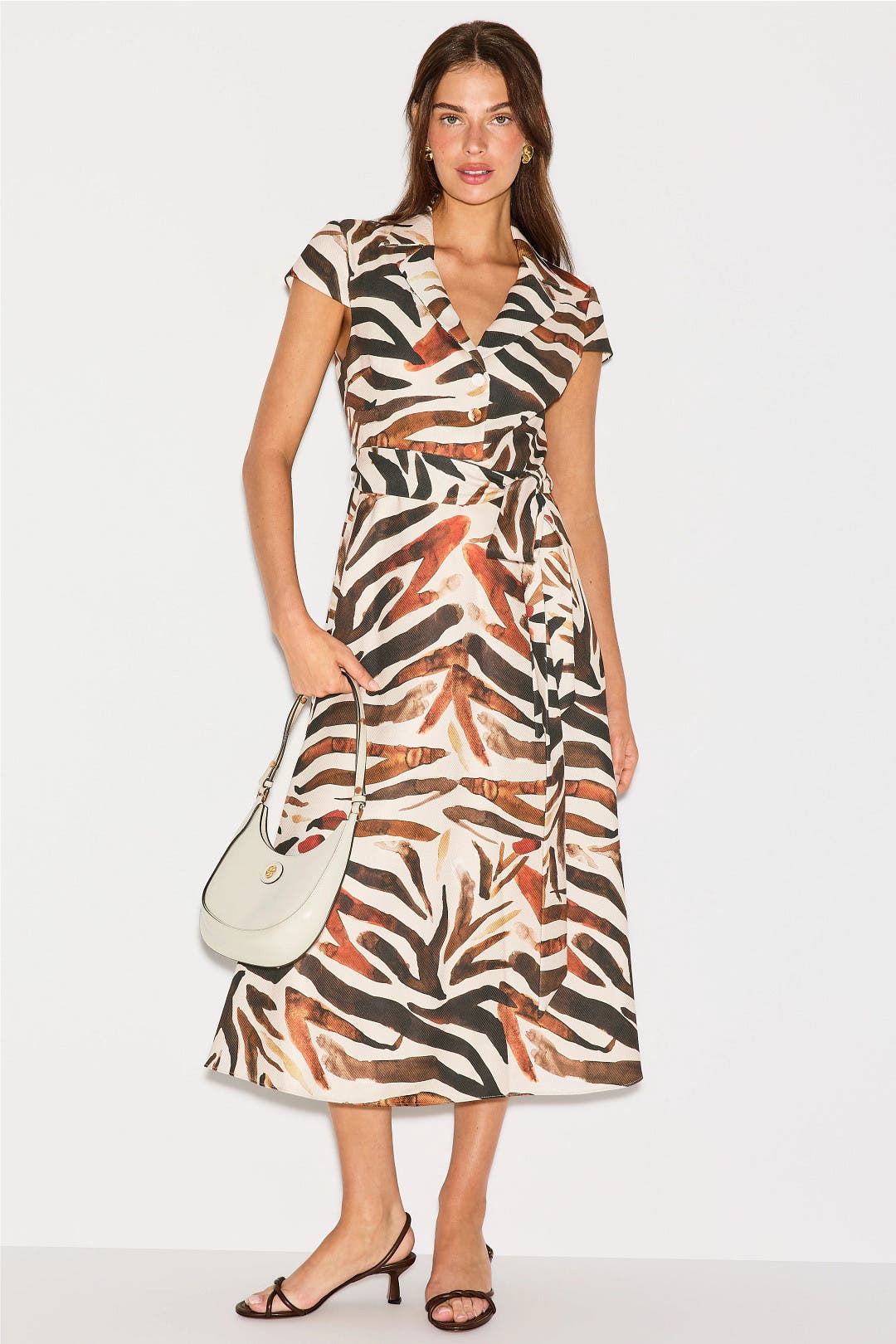 Badgley Mischka Fit and Flare Midi Dress Multicolored-brown-print