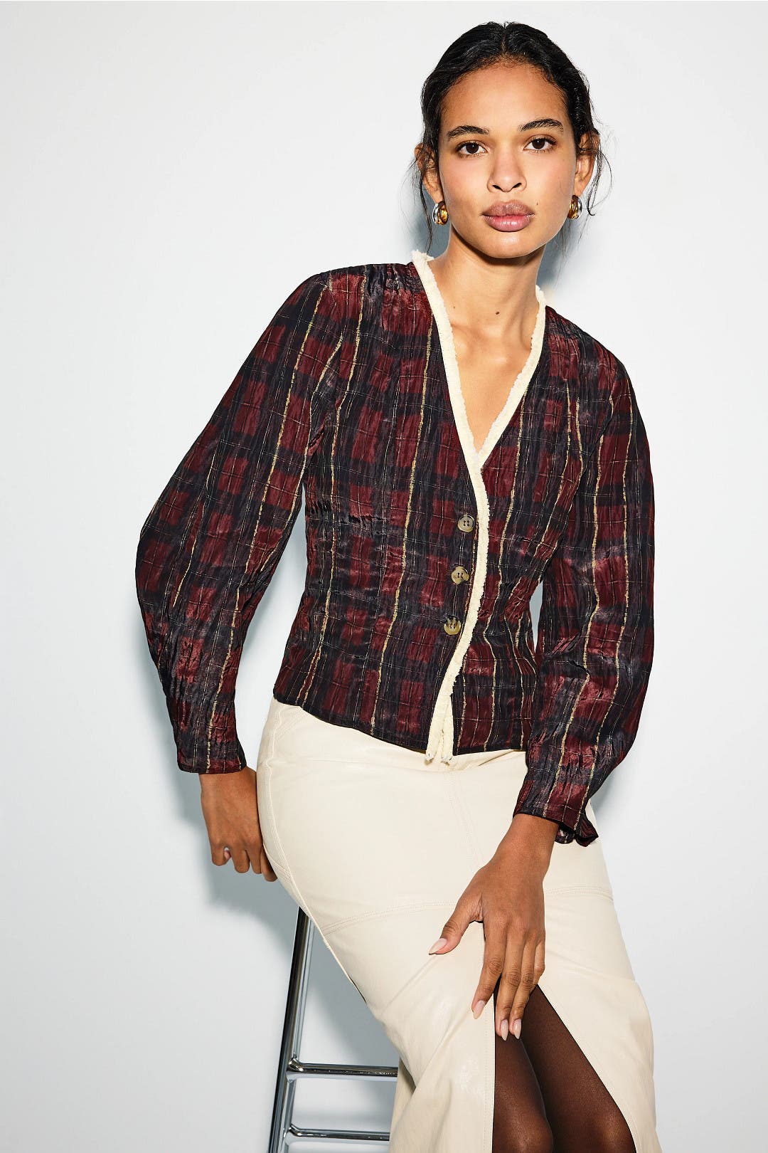 Baum und Pferdgarten Millea Plaid Crossover Blouse Red-green-print