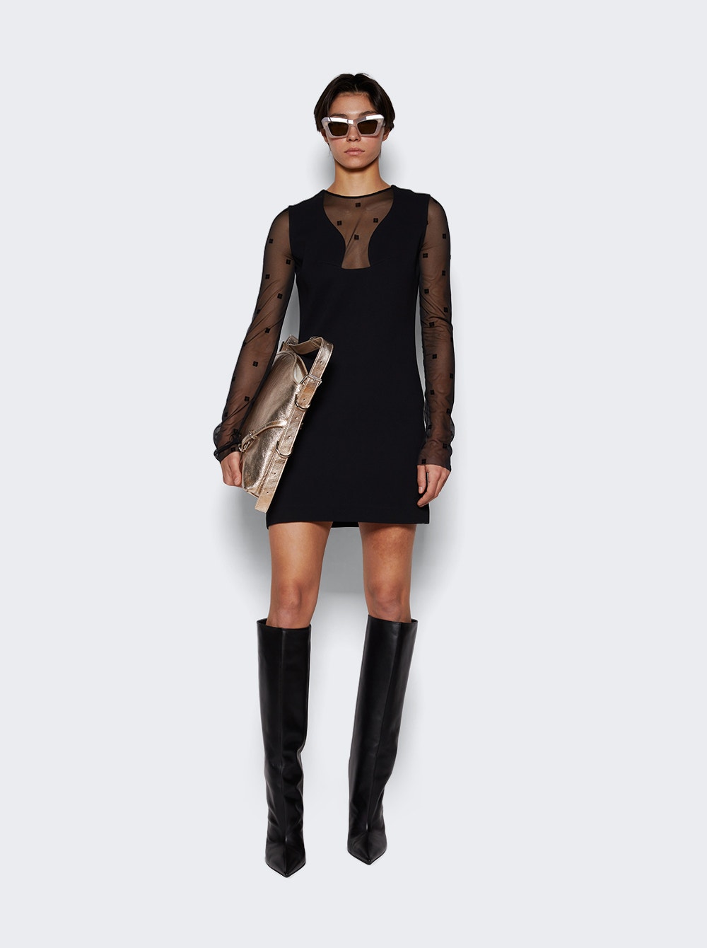 g Sheer Panel Mini Dress Black