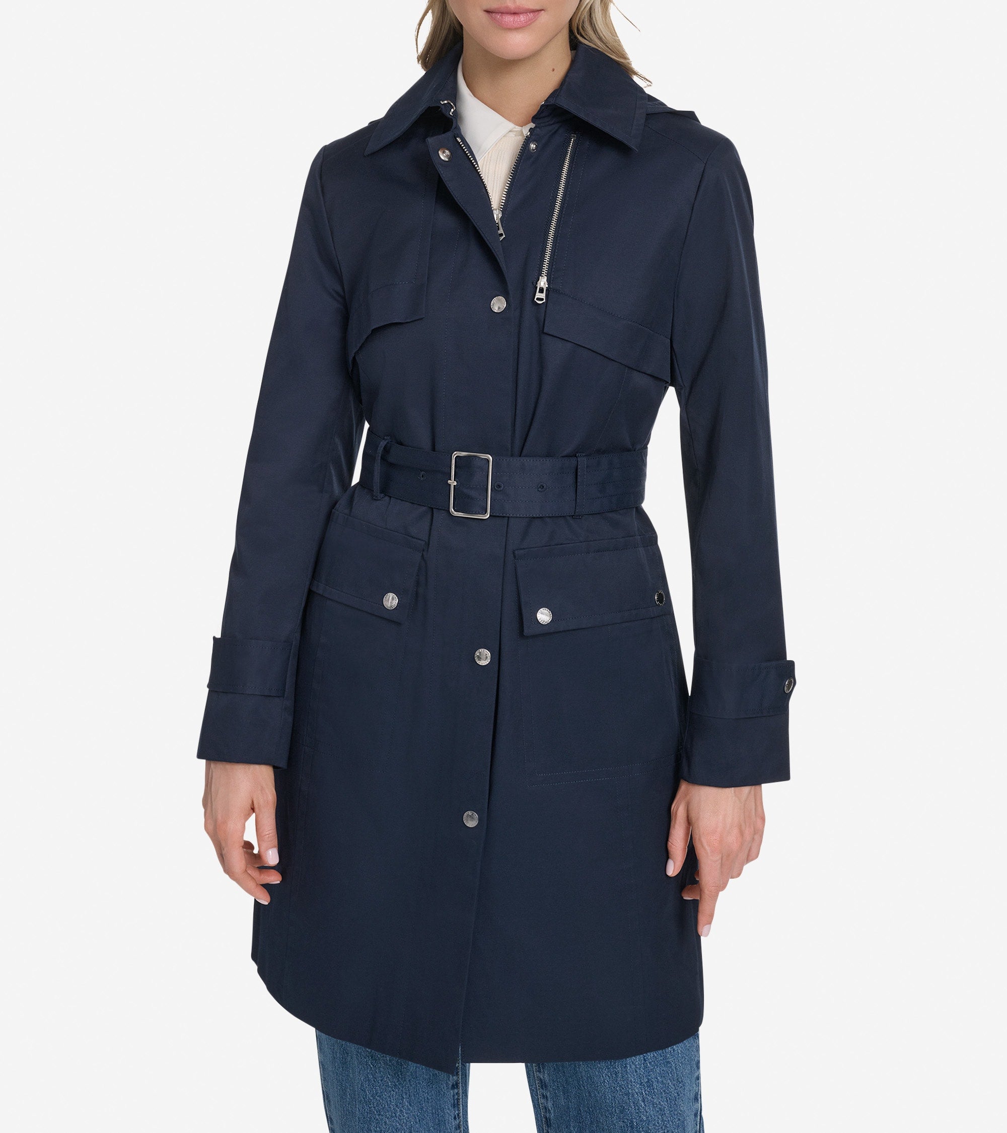 Cole Haan Women's Belted Trench Coat - Blue Size