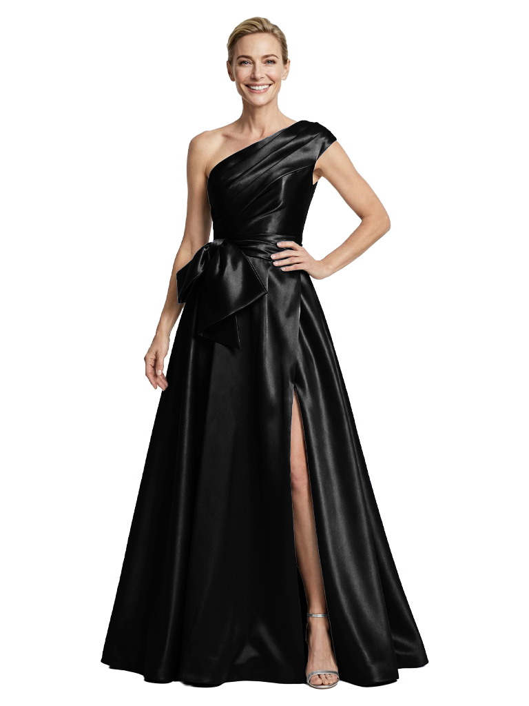Elegant One Shoulder A-Line Floor-Length Satin Mother of the Groom Evening Dress