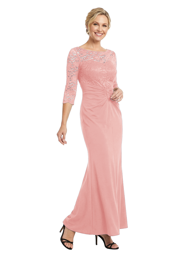 Chicsew Elegant Mother of The Groom Dress Scoop Lace Sleeves Jersey Timeless Wedding Event Gown