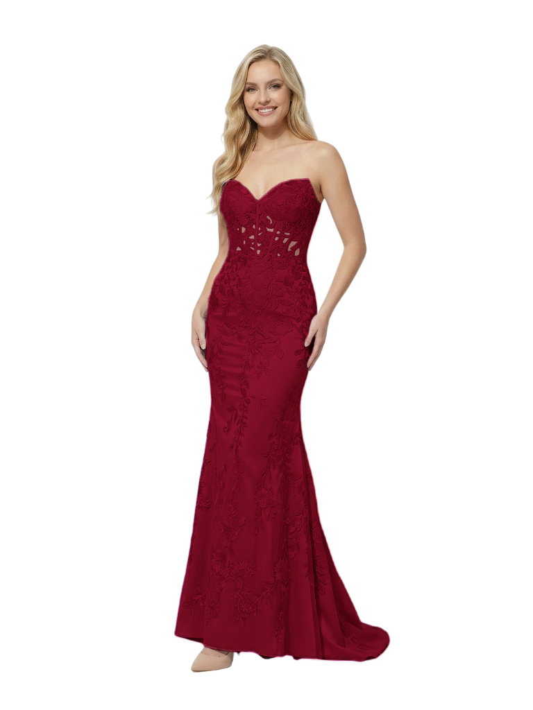 Elegant Sweetheart Sleeveless Lace Corset Satin Mermaid Party Prom Dress