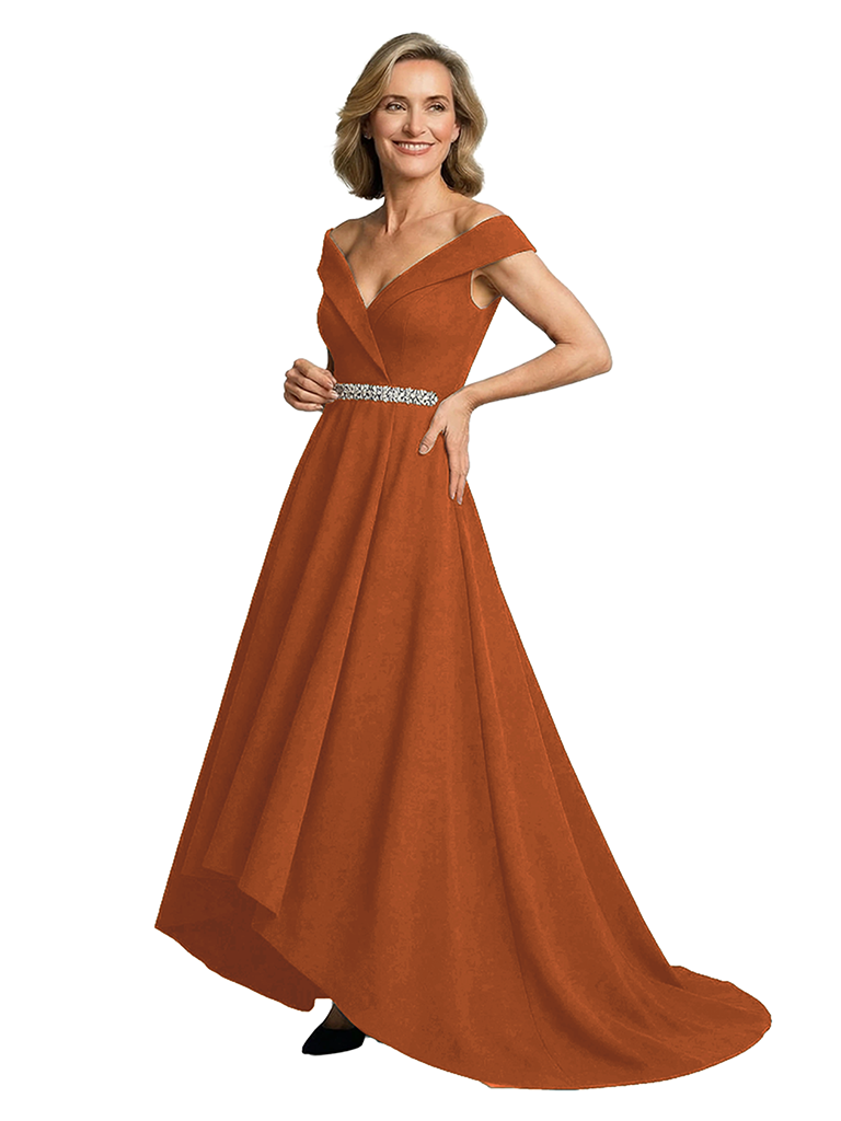 Chicsew Elegant V-Neck Sleeveless High-Low A-Line Mother Of The Brides Dress With Beaded Belt