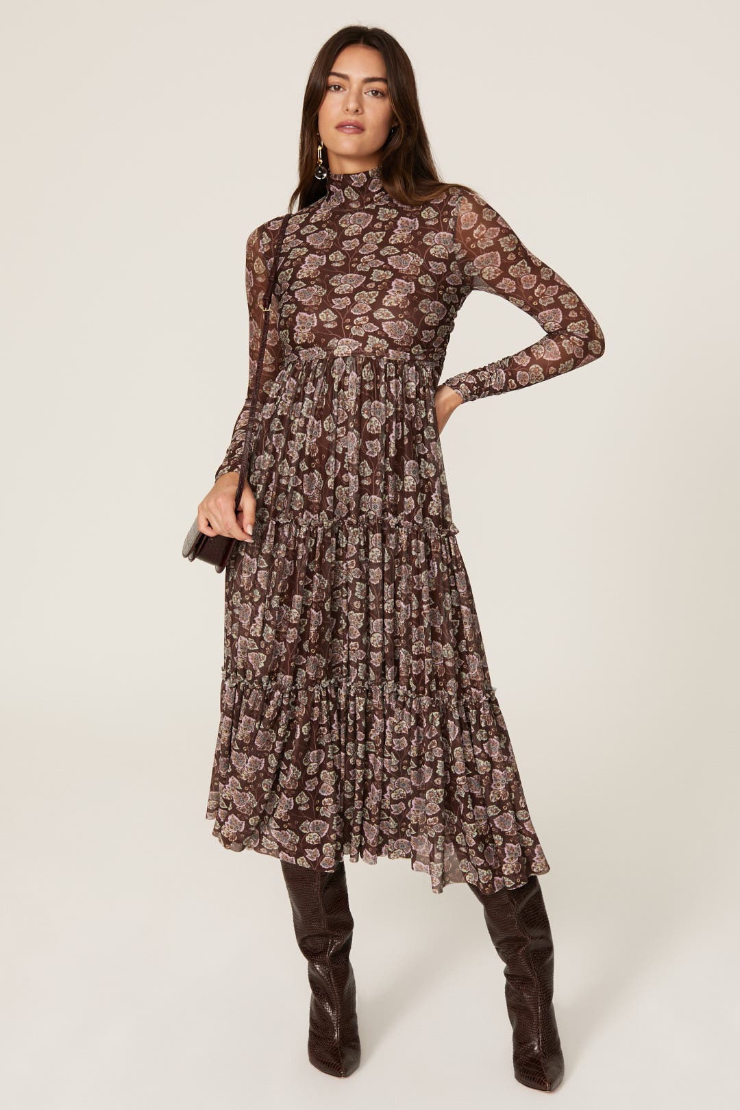 Cinq Sept Kourt Pleated Dress Brown-print