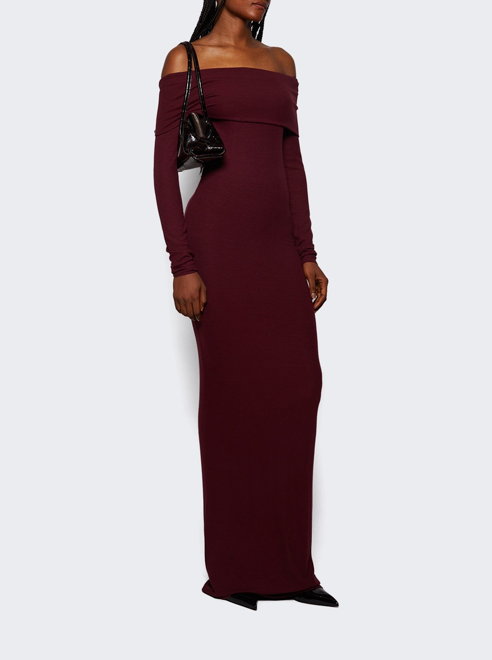Long Sleeve Off-shoulder Maxi Dress Oxblood