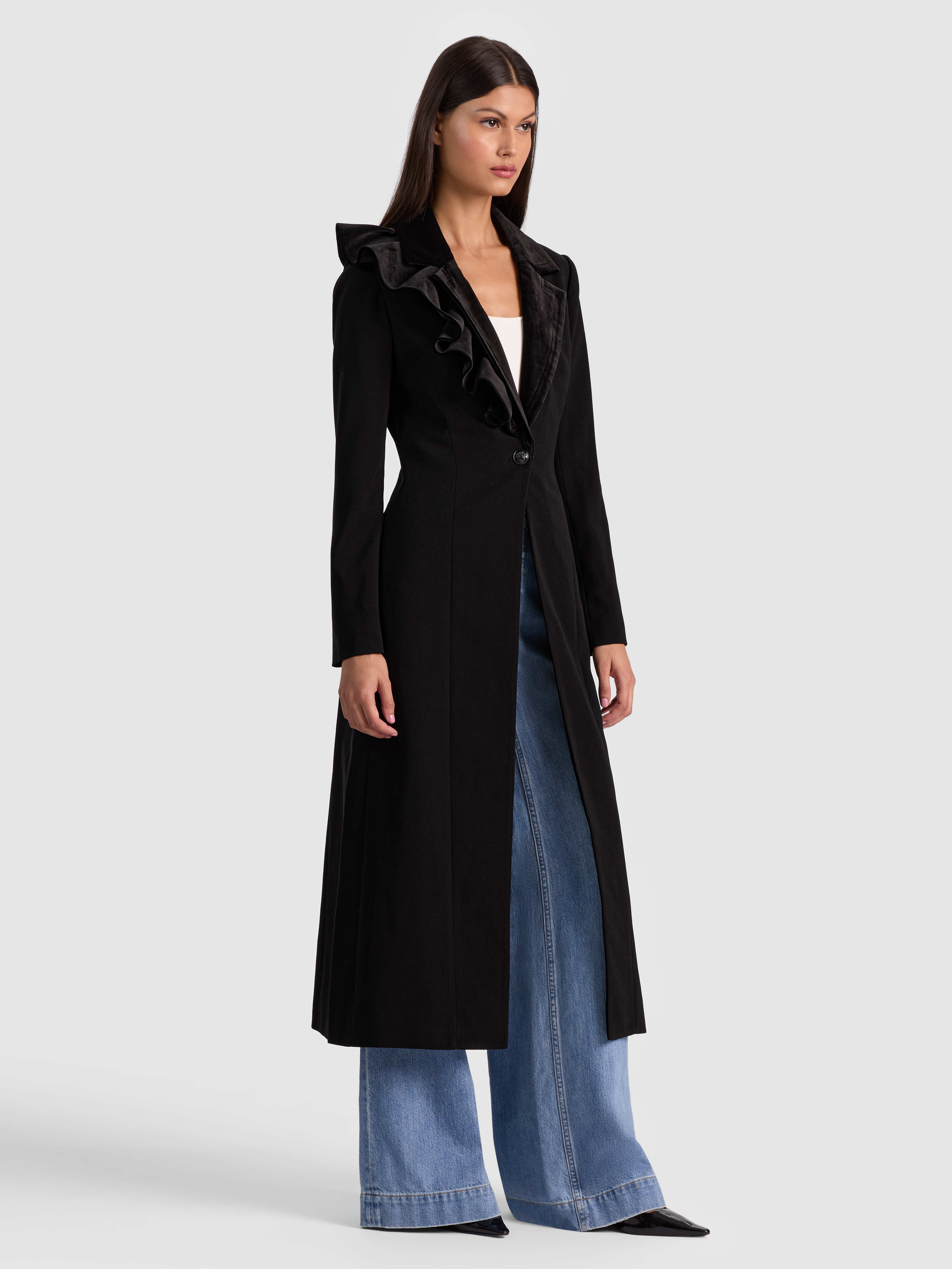 alice + olivia FAIE SLIM RUFFLE MAXI BLAZER