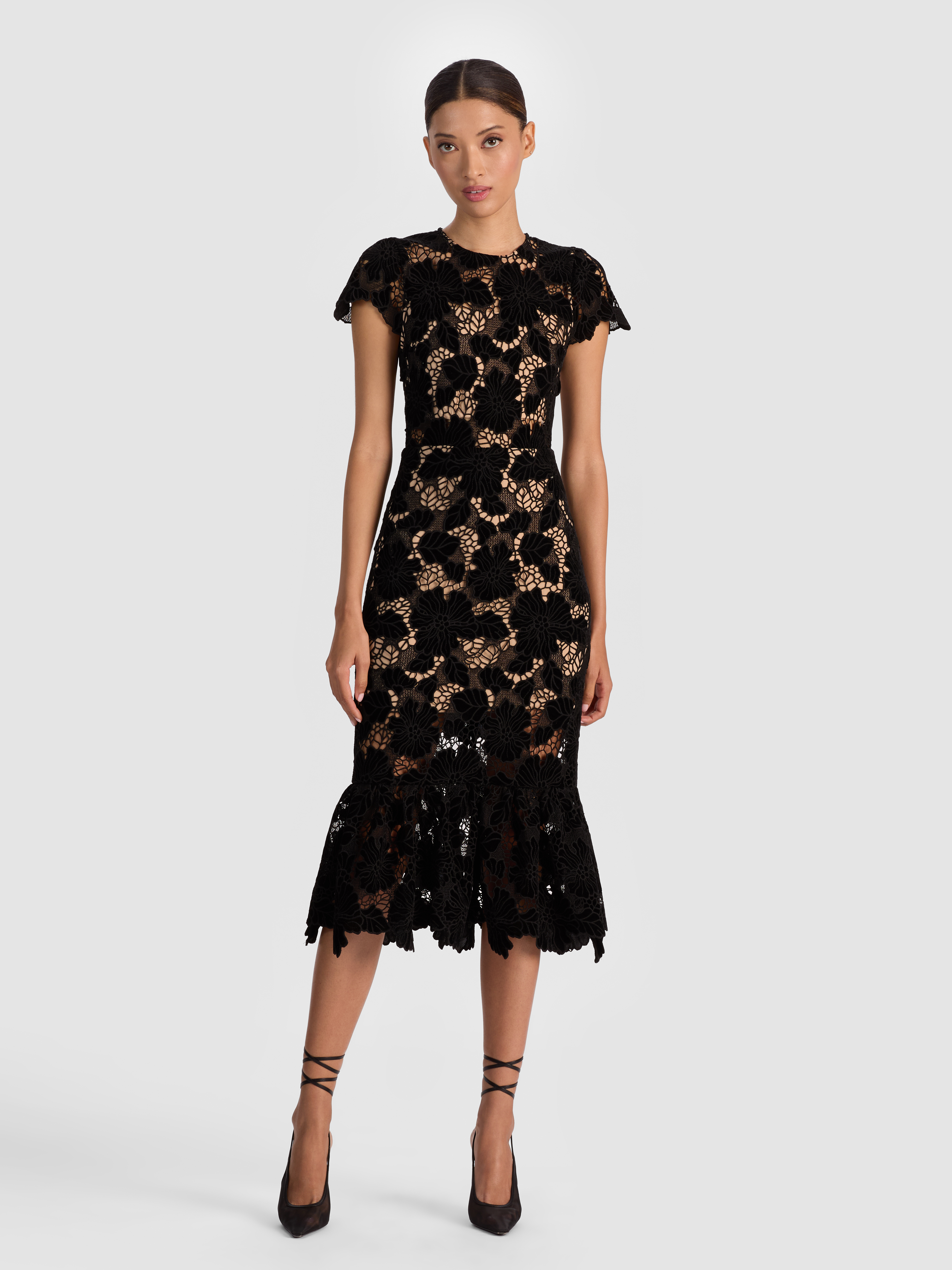 alice + olivia CLOVER OPEN BACK MIDI DRESS