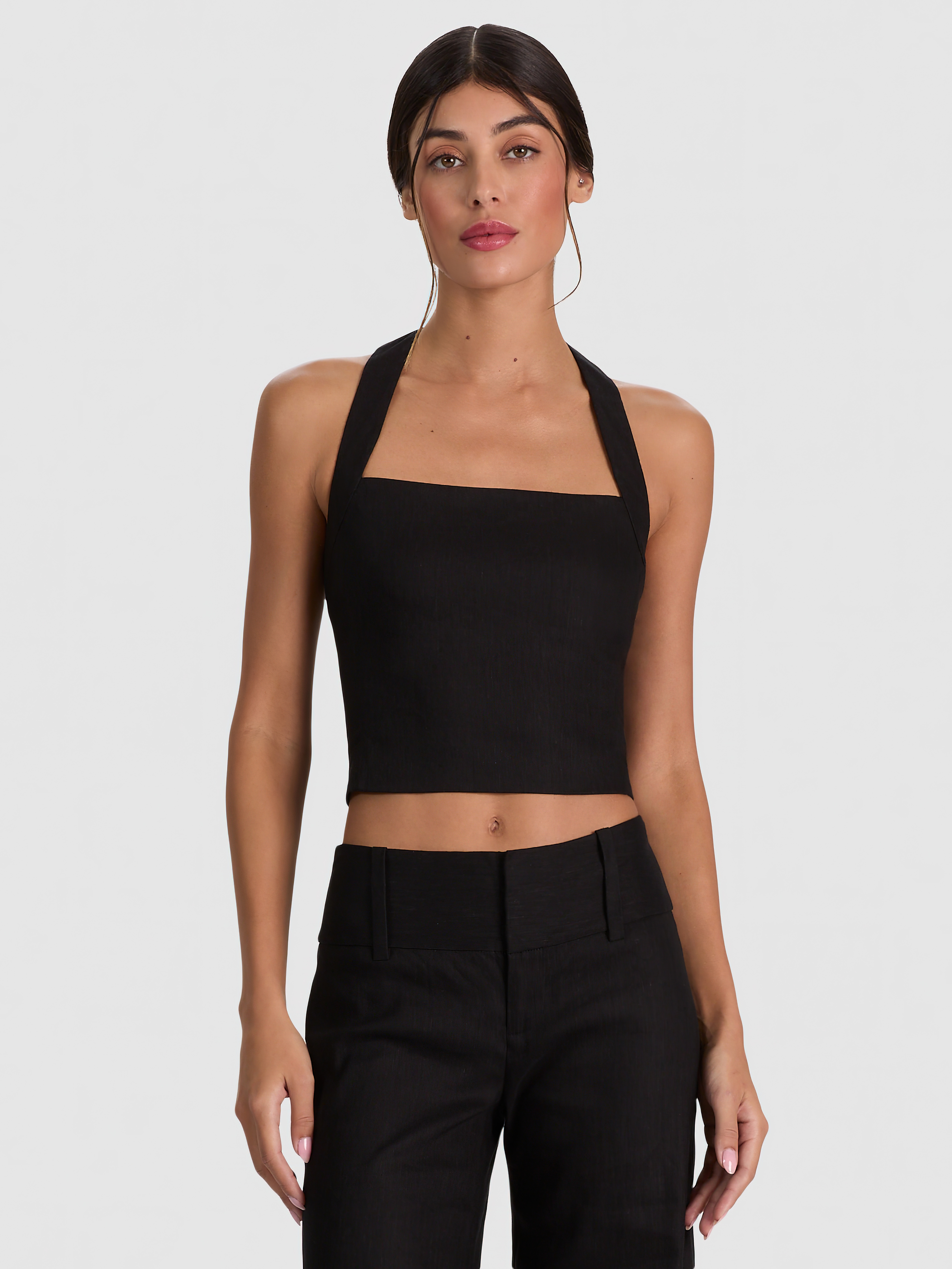 alice + olivia FIONA LINEN HALTER TOP
