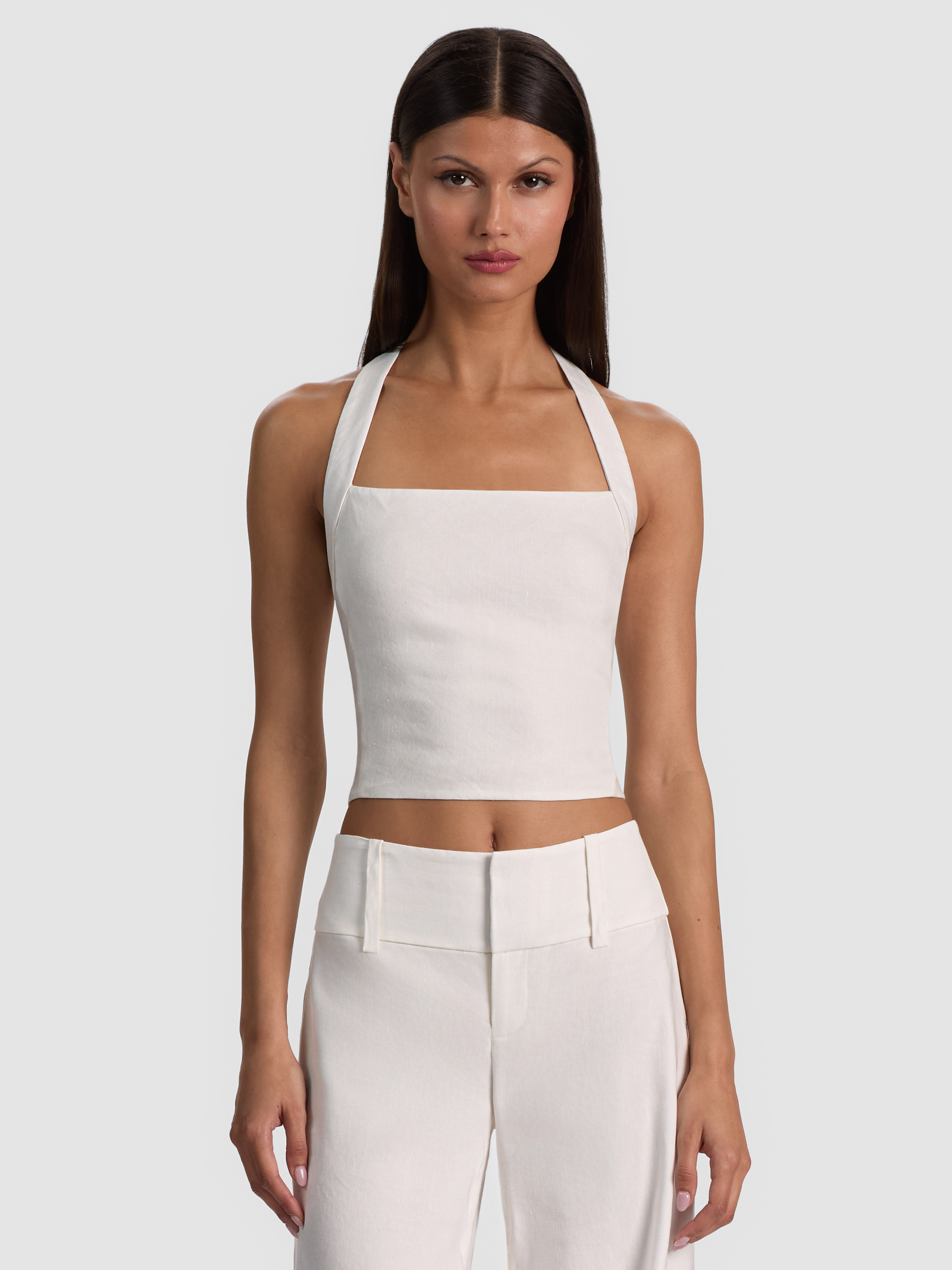 alice + olivia FIONA LINEN HALTER TOP