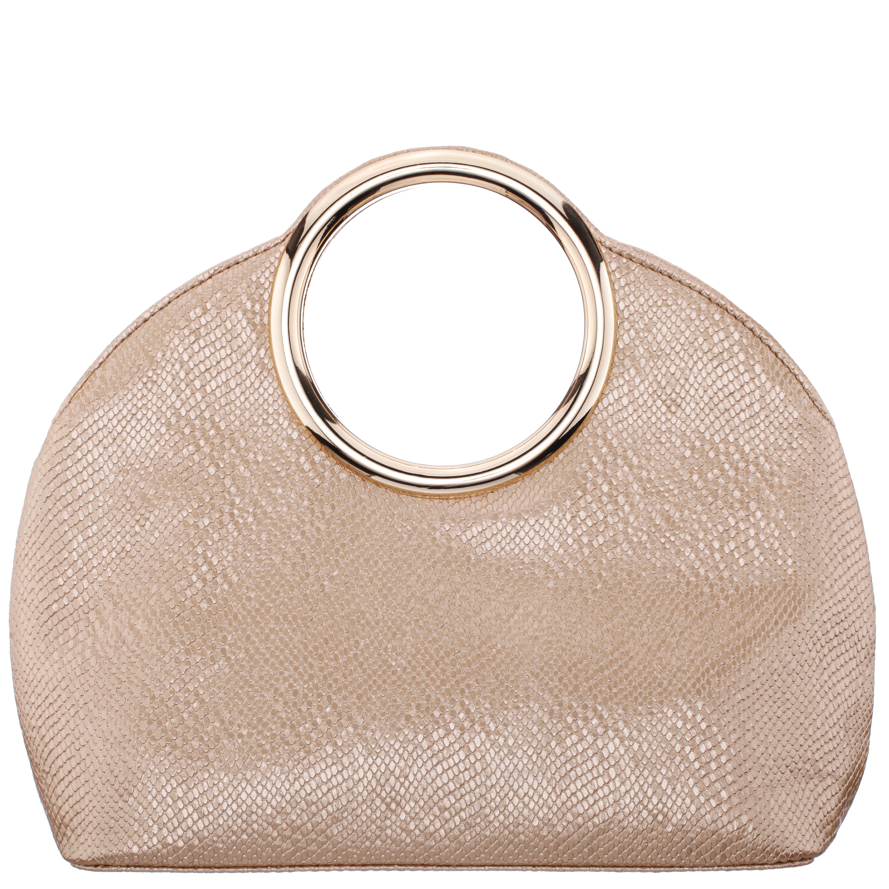 Womens Cher Matte Gold Embossed Snake PU Handle Bag