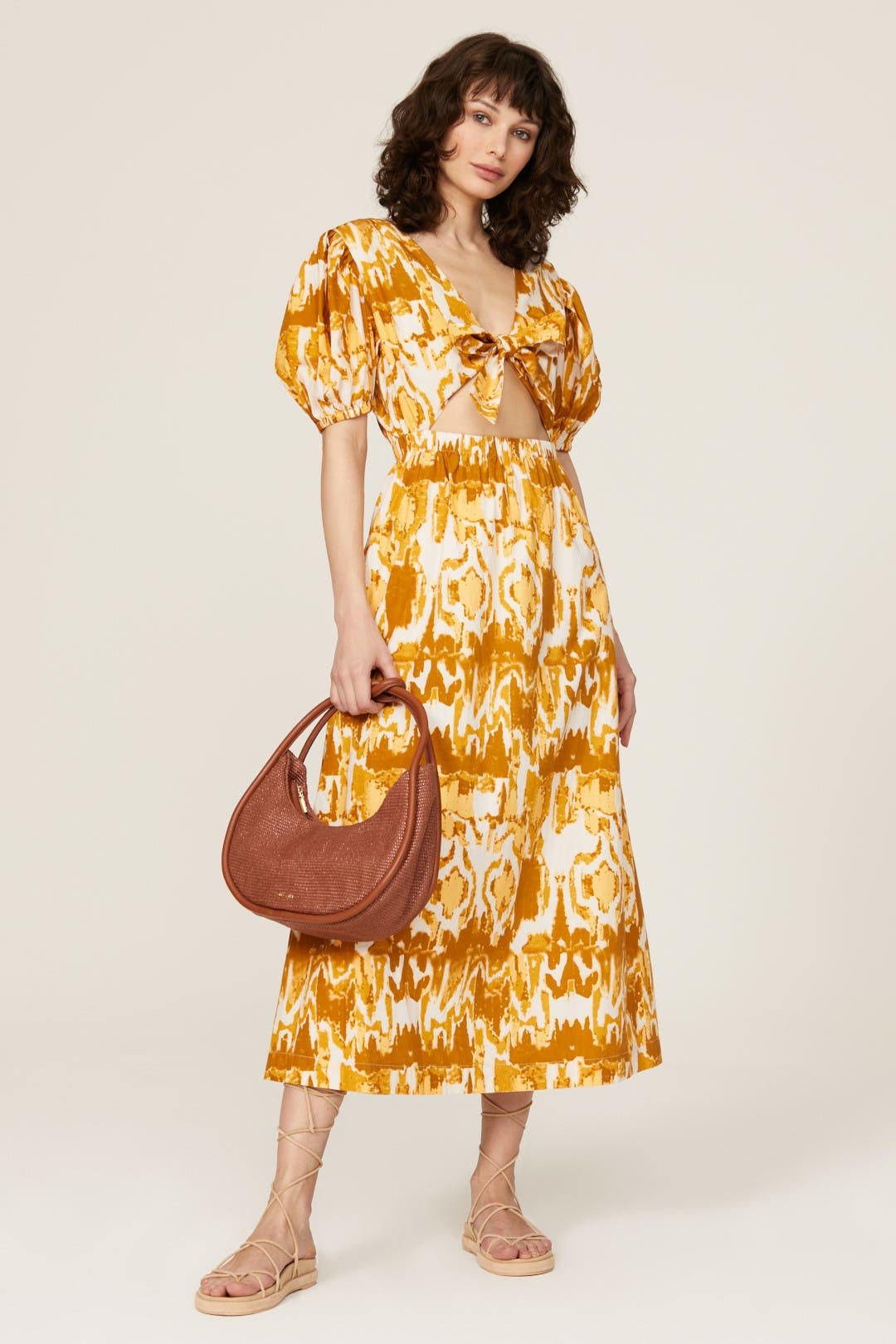 Cleobella Sadie Midi Dress Yellow-white-print
