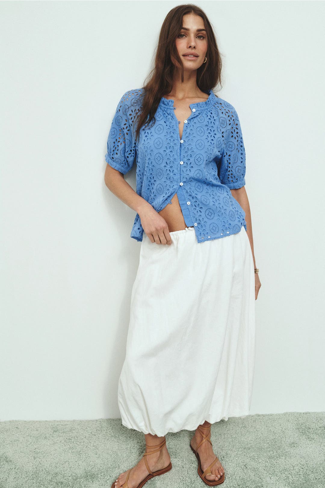 Cleobella Kate Eyelet Blouse Blue