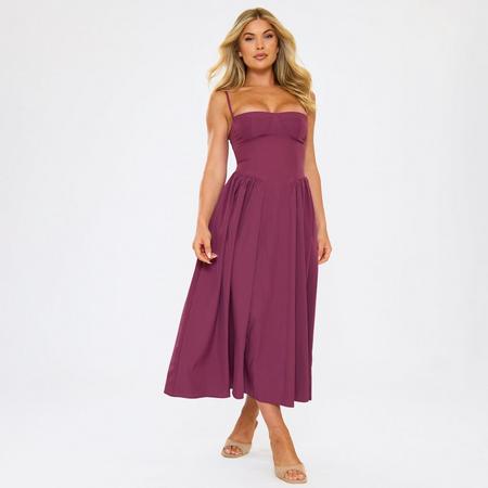 Strappy Pleated Skater Skirt Detail Midaxi Dress In Purple, Women's Size