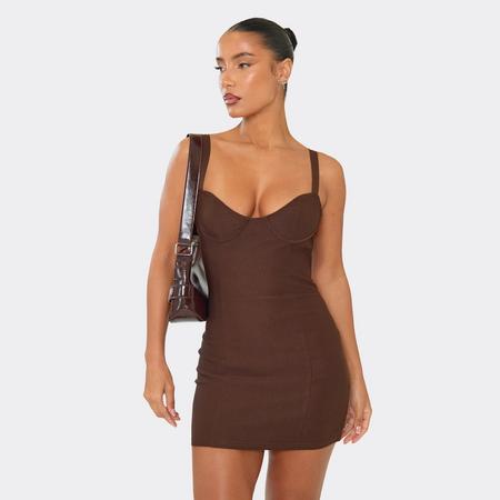 Cupped Strappy Back Detail Mini Bodycon Dress In Chocolate Brown Woven, Women's Size