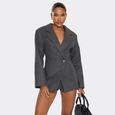 Ced Waist Detail Wool Look Blazer Dress In Charcoal Grey, Women's Size