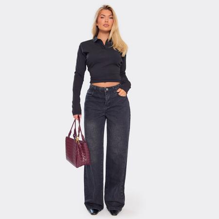 Mid Rise Boyfriend Jeans In Black Denim, Women's Size