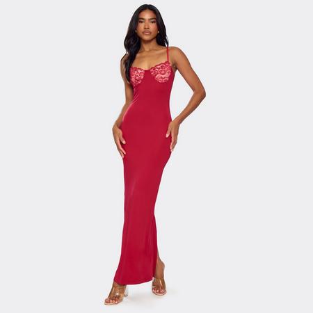 Contrast Lace Detail Strappy Maxi Dress In Red, Women's Size
