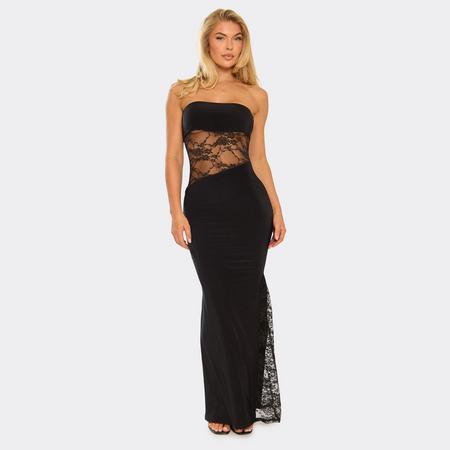 Bandeau Contrast Lace Cut Out Detail Maxi Dress In Black, Women's Size