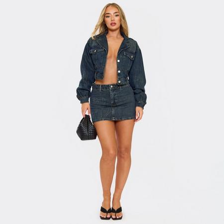 Mid Rise Mini Skirt In Dark Washed Blue Denim, Women's Size
