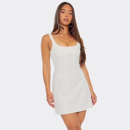 Square Neck Corset Insert Tailored Mini Dress In White, Women's Size