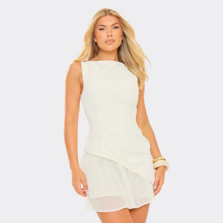 Sleeveless Contrast Frilled Hem Detail Mini Dress In Cream, Women's Size