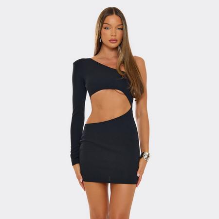 Asymmetric One Shoulder Cut Out Detail Mini Dress In Black, Women's Size