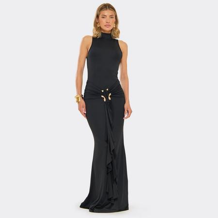 High Neck Snake Trim Detail Maxi Dress In Black, Women's Size
