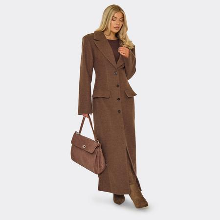 Long Sleeve Ced Waist Blazer Wool Look Maxi Coat In Chocolate Brown, Women's Size