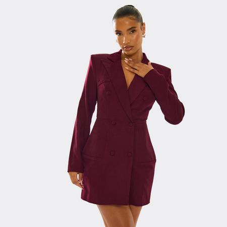 Long Sleeve Double Breasted Ced Waist Blazer Dress In Plum, Women's Size