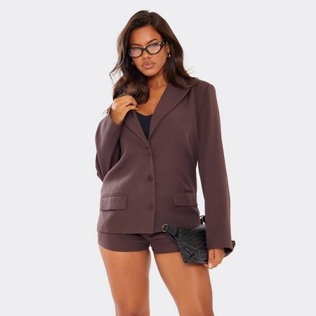 Long Sleeve Pocket Detail Oversized Blazer In Chocolate Brown, Women's Size