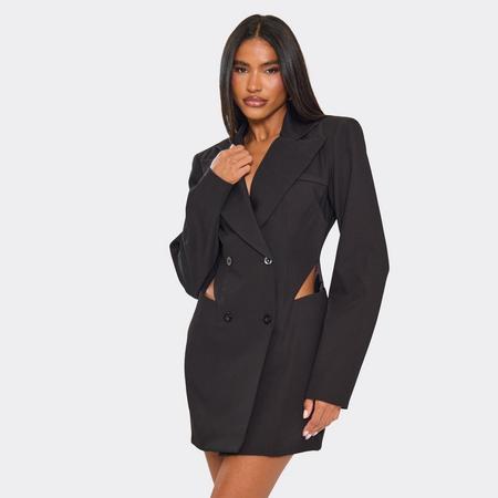 Long Sleeve Plunge Front Cut Out Side Detail Blazer Dress In Black, Women's Size