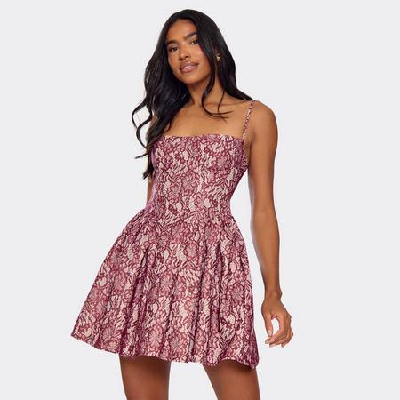 Strappy Tailored Skater Mini Dress In Burgundy Lace, Women's Size