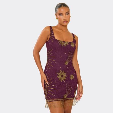 Square Neck Star Embellished Mini Dress In Purple, Women's Size