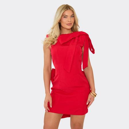 Sleeveless Oversized Bow Detail Open Back Mini Dress In Red, Women's Size