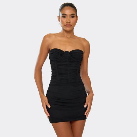 Bandeau Underwired Ruched Detail Mini Dress In Black, Women's Size
