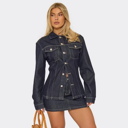 Ced Waist Button Down Split Hem Jacket In Dark Indigo Denim, Women's Size