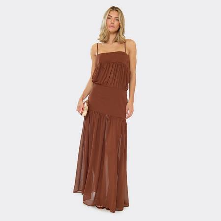 Strappy Blouson Panel Maxi Dress In Brown Sheer Chiffon, Women's Size