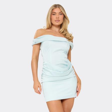 Bardot Drape Mini Dress In Baby Blue Satin, Women's Size