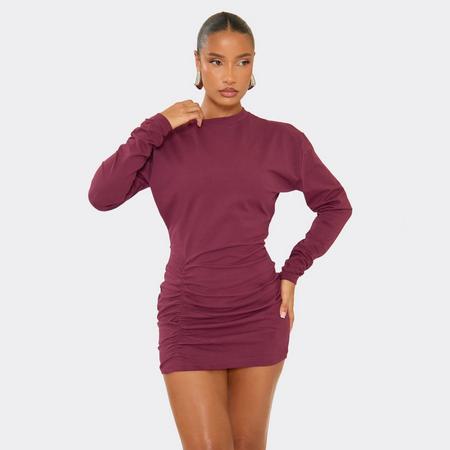 Long Sleeve Ruched Detail Shirt Dress In Plum, Women's Size