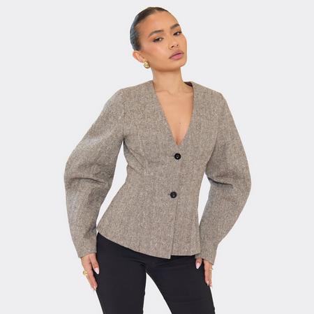 Ced Waist Button Detail Blazer In Light Brown Chevron, Women's Size