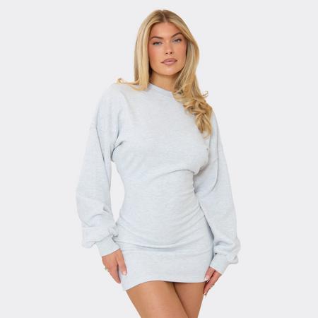 Cocoon Sleeve Ced Waist Sweat Dress In Light Grey, Women's Size